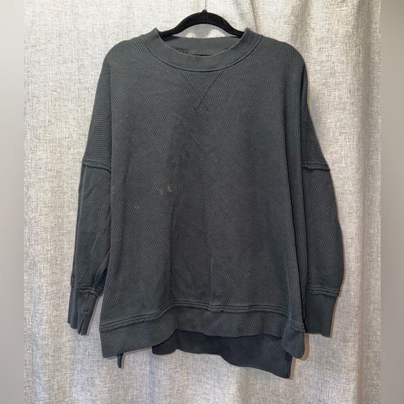 aerie Tops - aerie Black Waffle Knit Crewneck Sweatshirt large